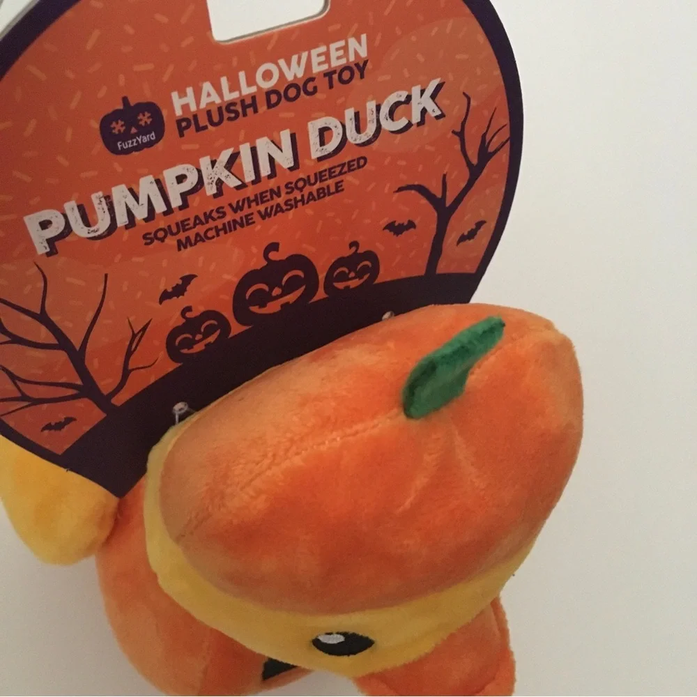 NEW Dog Toy Pumpkin Duck Stuffed Plush Squeaker Machine Washable | FuzzYard